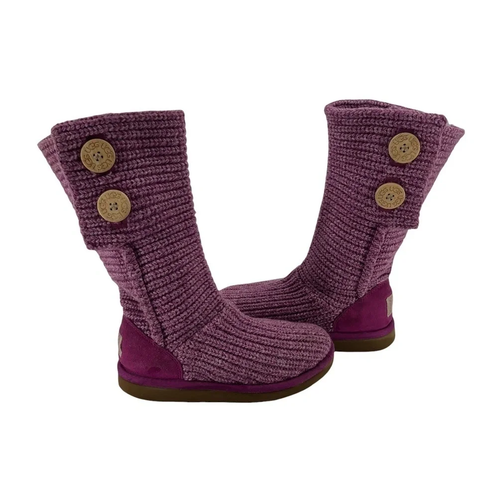 UGG Purple Cardy Sweater Knit Button Boots Size 3 Girl’s
